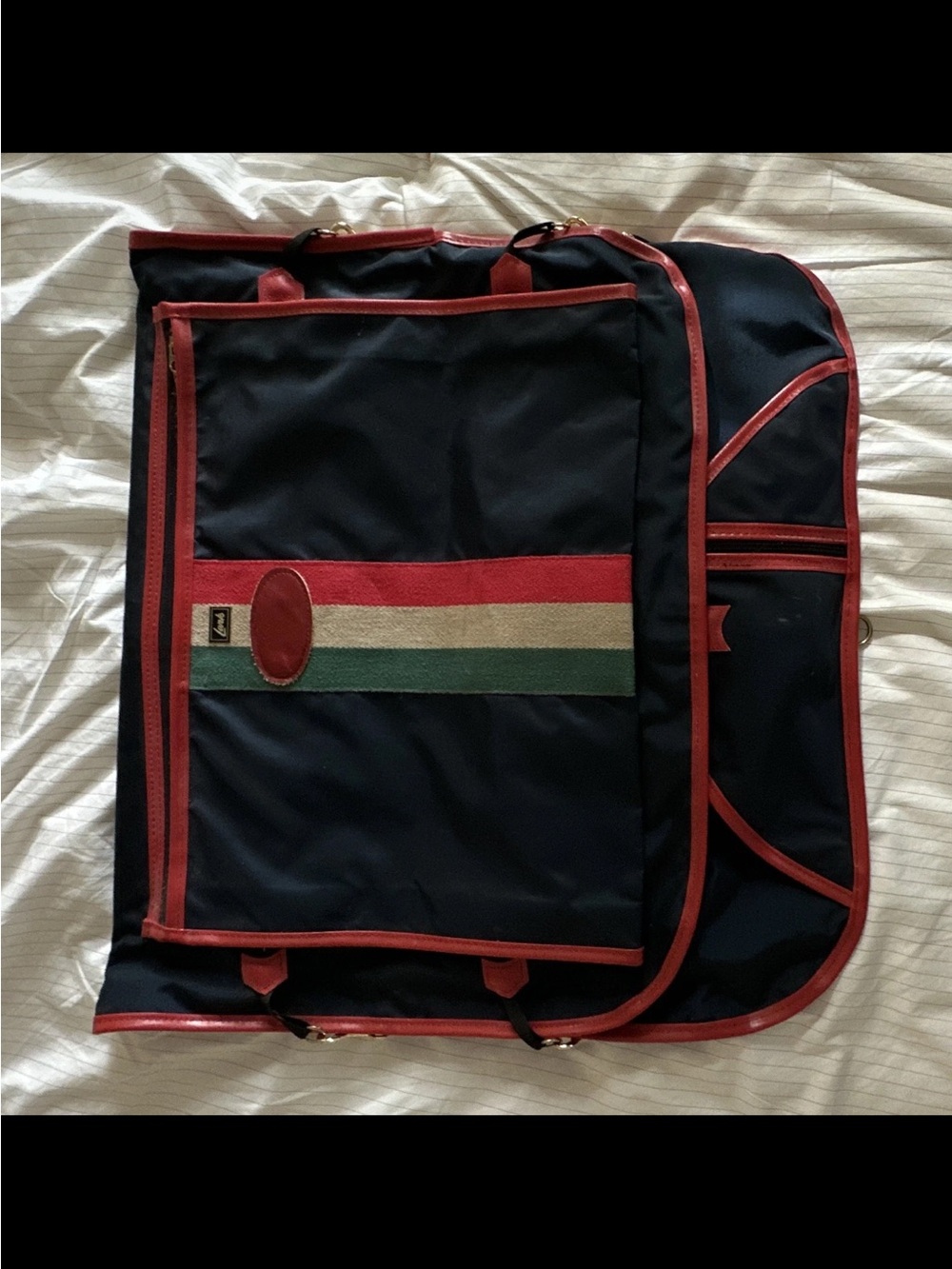 Vintage Lark - Italian Navy Garment Bag with Red Trim